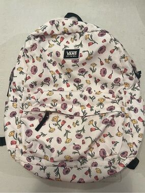 Vans White Floral Backpack with Pink & Yellow Blooms